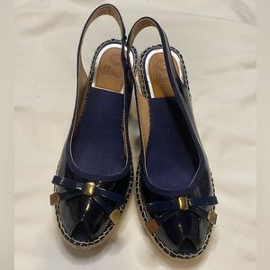 Vidorreta Esprideille Wedge Peep Toe Navy Patent Size 37 (6.5)